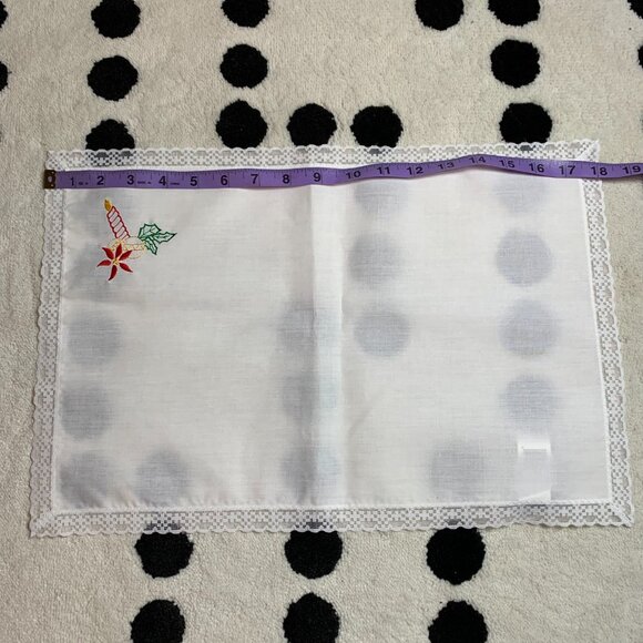 Christmas Vintage Linens Napkins White Holly Candle Bells Holiday Placemat - Picture 6 of 8